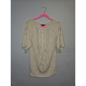 White House Black Market Gold Metallic Short Sleeve Sweater Party Festival Sz M